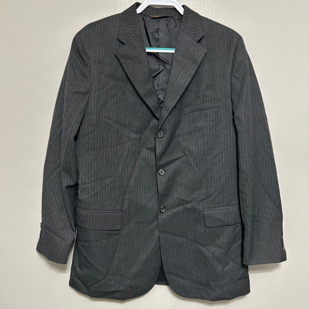 Merona Pinstripe Blazer Mens 42L Dark Charcoal Grey 3-Button Career Suit Jacket